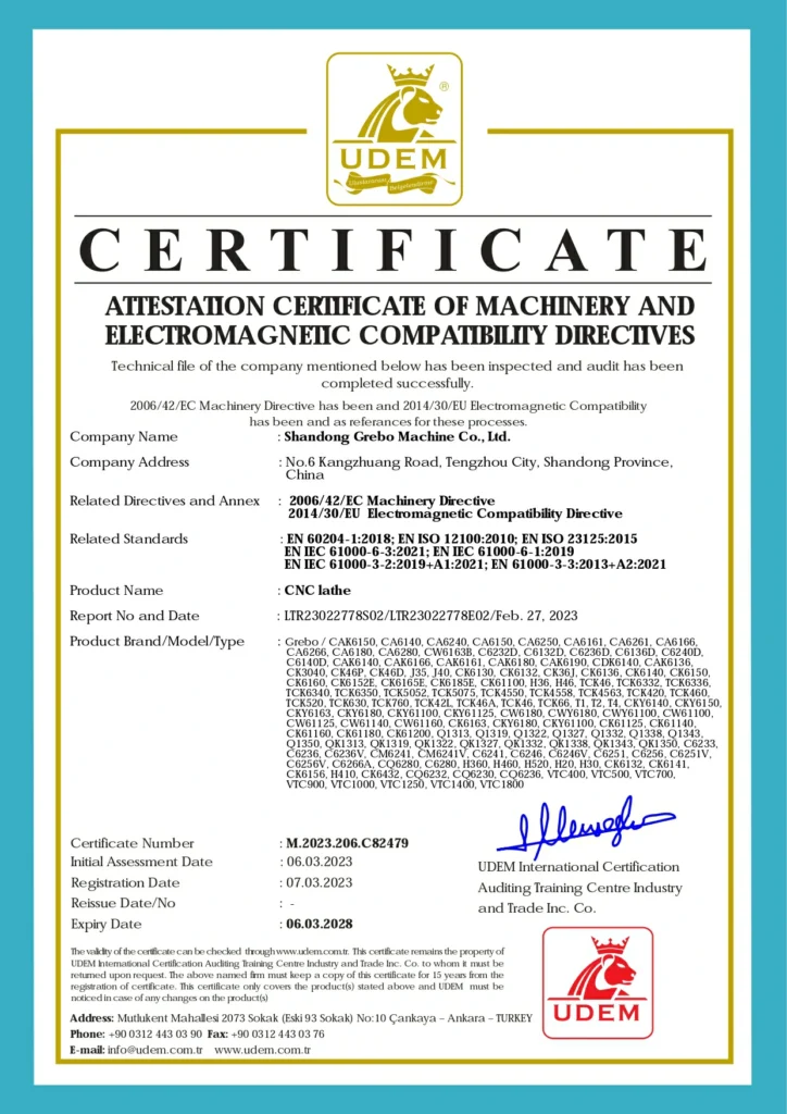 CE certification for our general CNC machining center
