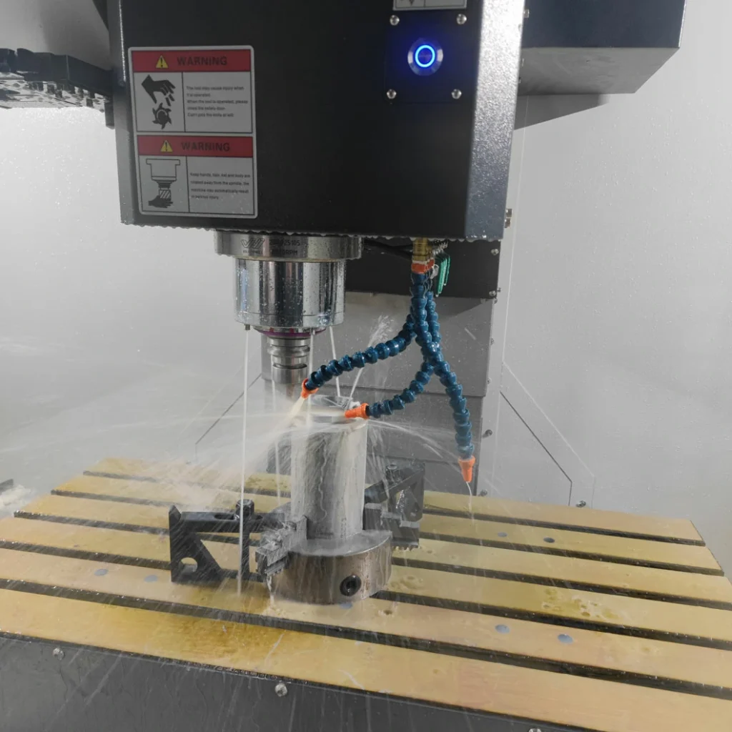 Vertical machining center undergoing leakage test before shipment