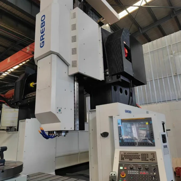 Close-up view of GMC3018 gantry machining center components and structure